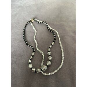 VTG Lot 2 Black & Clear Crystal Glass Bead Necklaces – Elegant Costume Jewelry